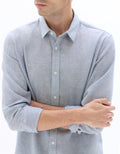 Celio Regular Fit French Collar Linen & Cotton Shirt - Blue