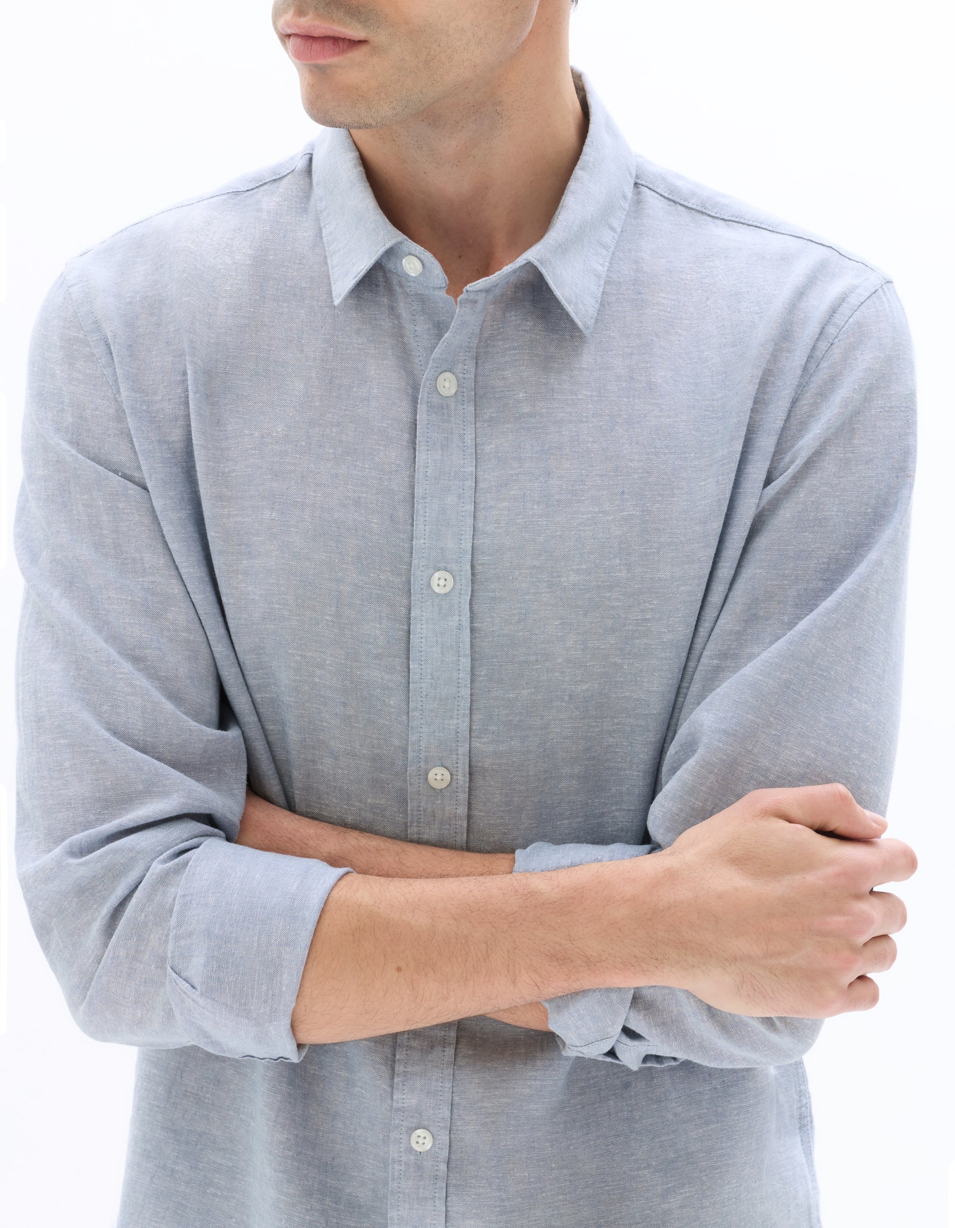Celio Regular Fit French Collar Linen & Cotton Shirt - Blue