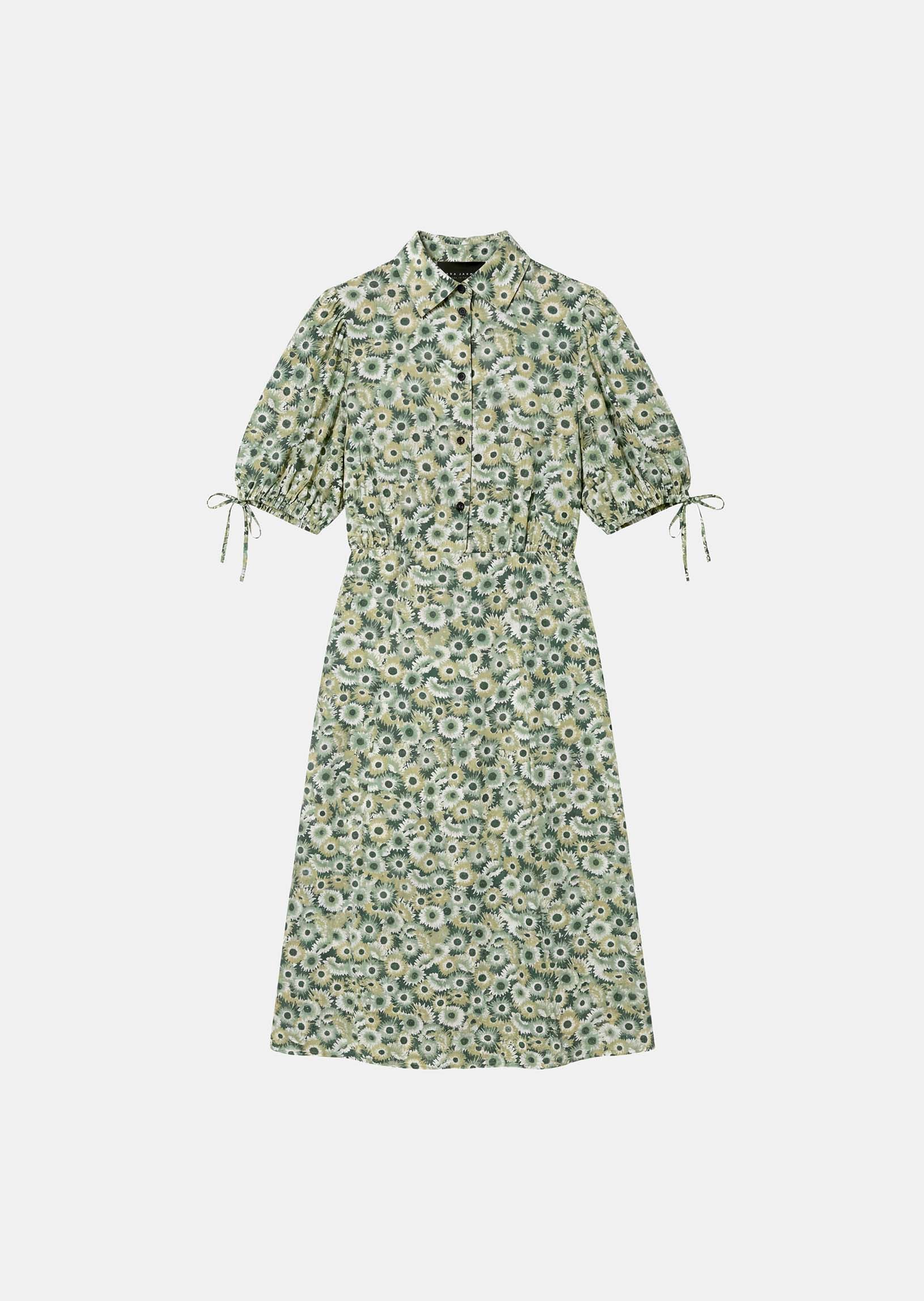 dress in green floral print