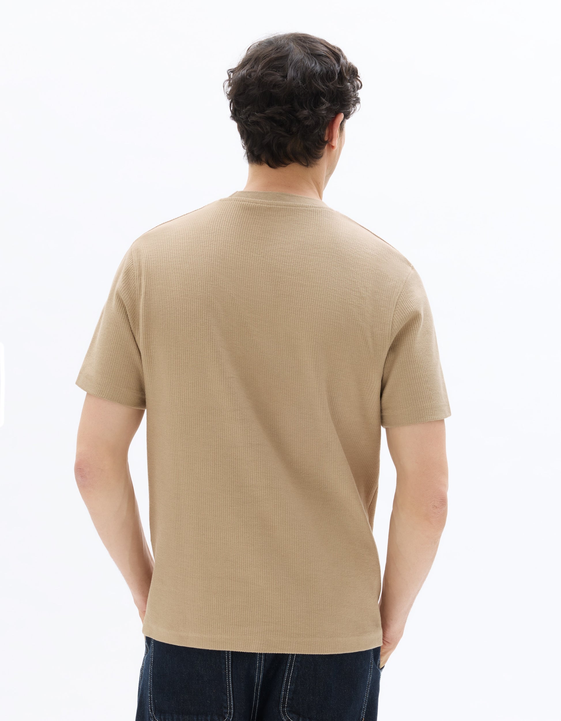 Celio Boxy Crew Neck Textured 100% Cotton T-Shirt - Beige