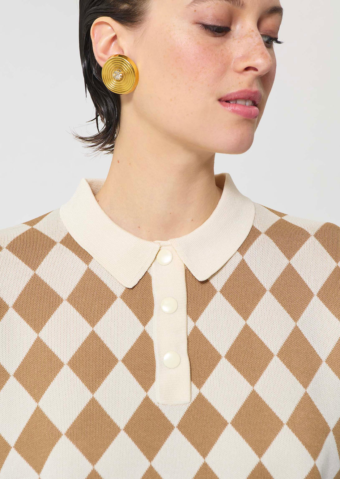 polo in beige jacquard