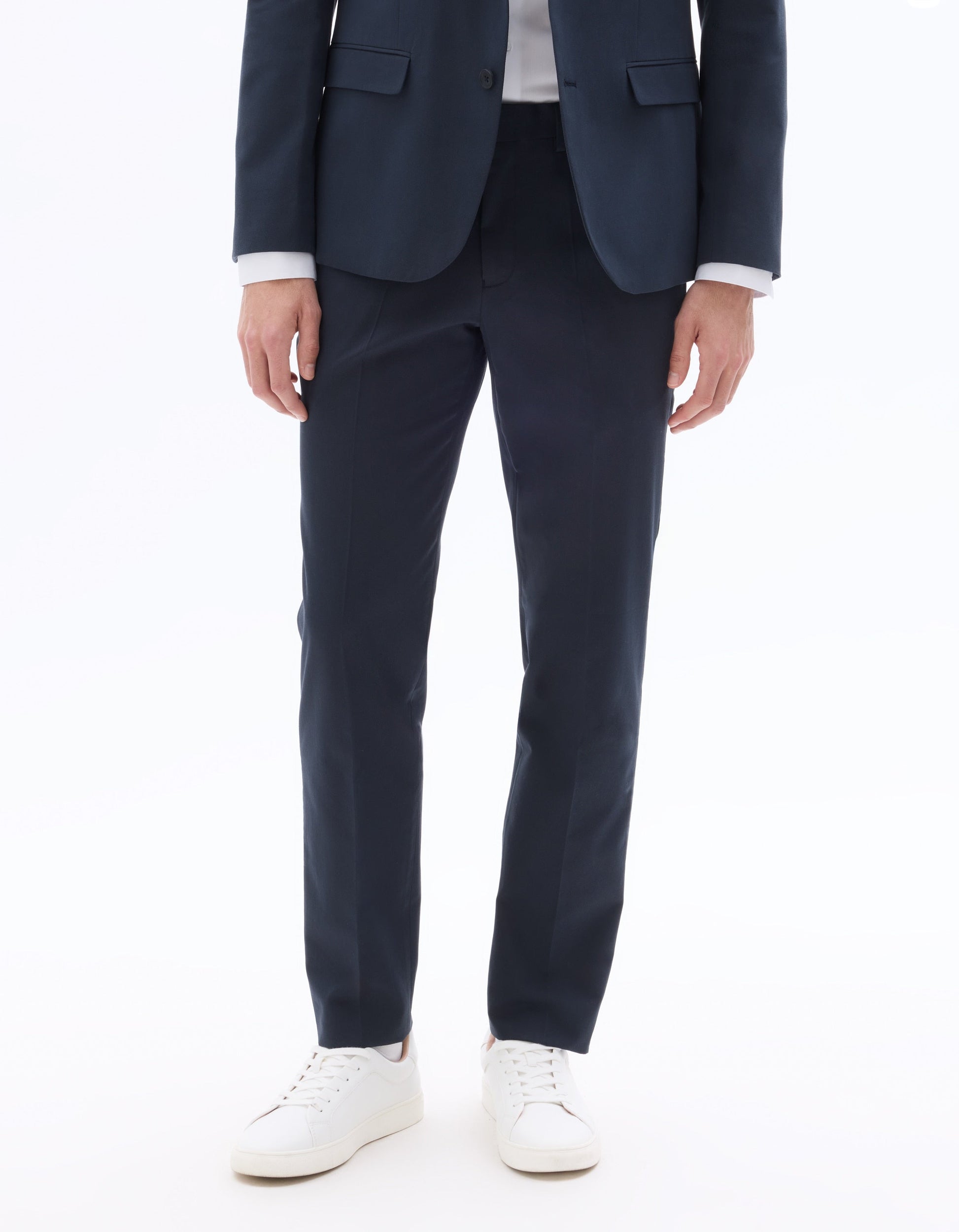 Navy Slim Fit Cotton and Lyocell Suit Pants Celio