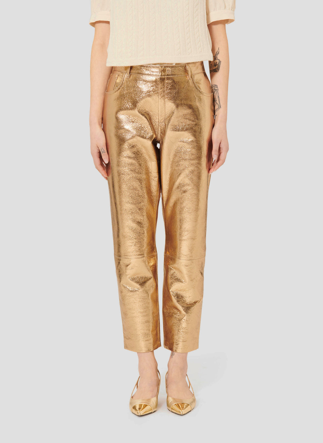 Pietra golden leather pants by Tara Jarmon Lebanon