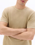 Celio Regular Fit Crew Neck 100% Cotton Pointelle Knit T-shirt - Beige