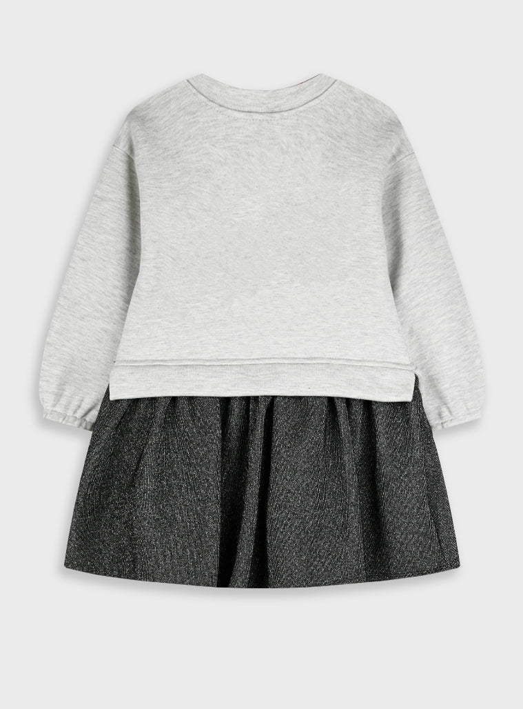 Cotton Blend Girl Dress - Grey Melange