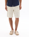 Celio Striped 100% Linen Bermuda Shorts - White