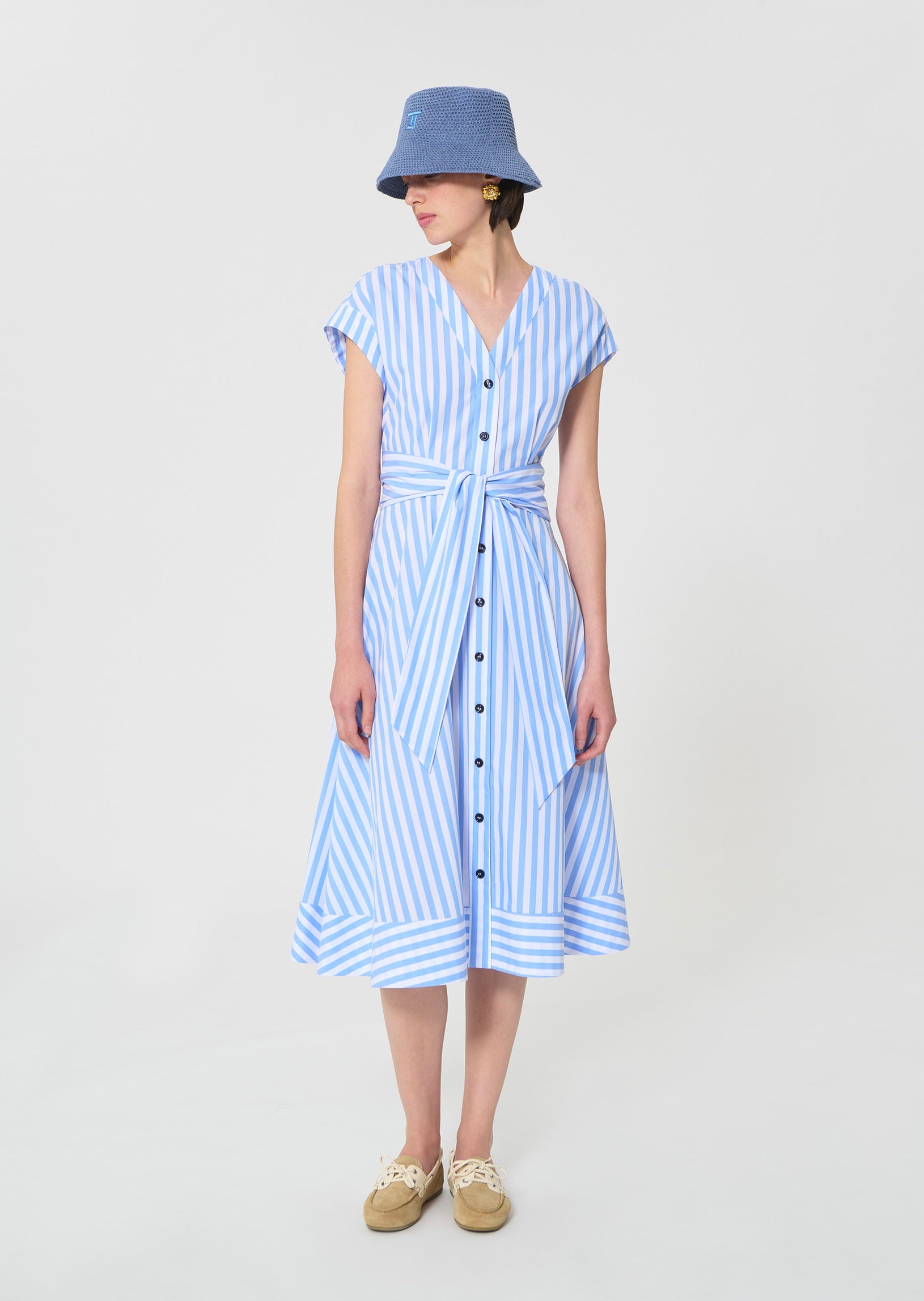 dress in sky blue striped poplin