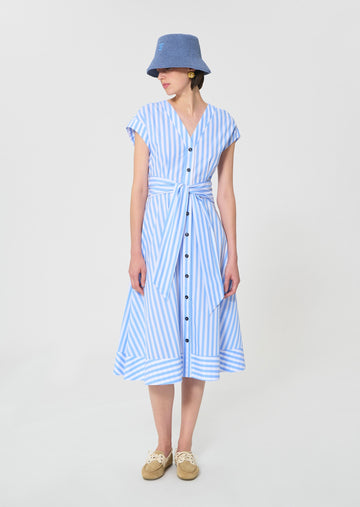 dress in sky blue striped poplin