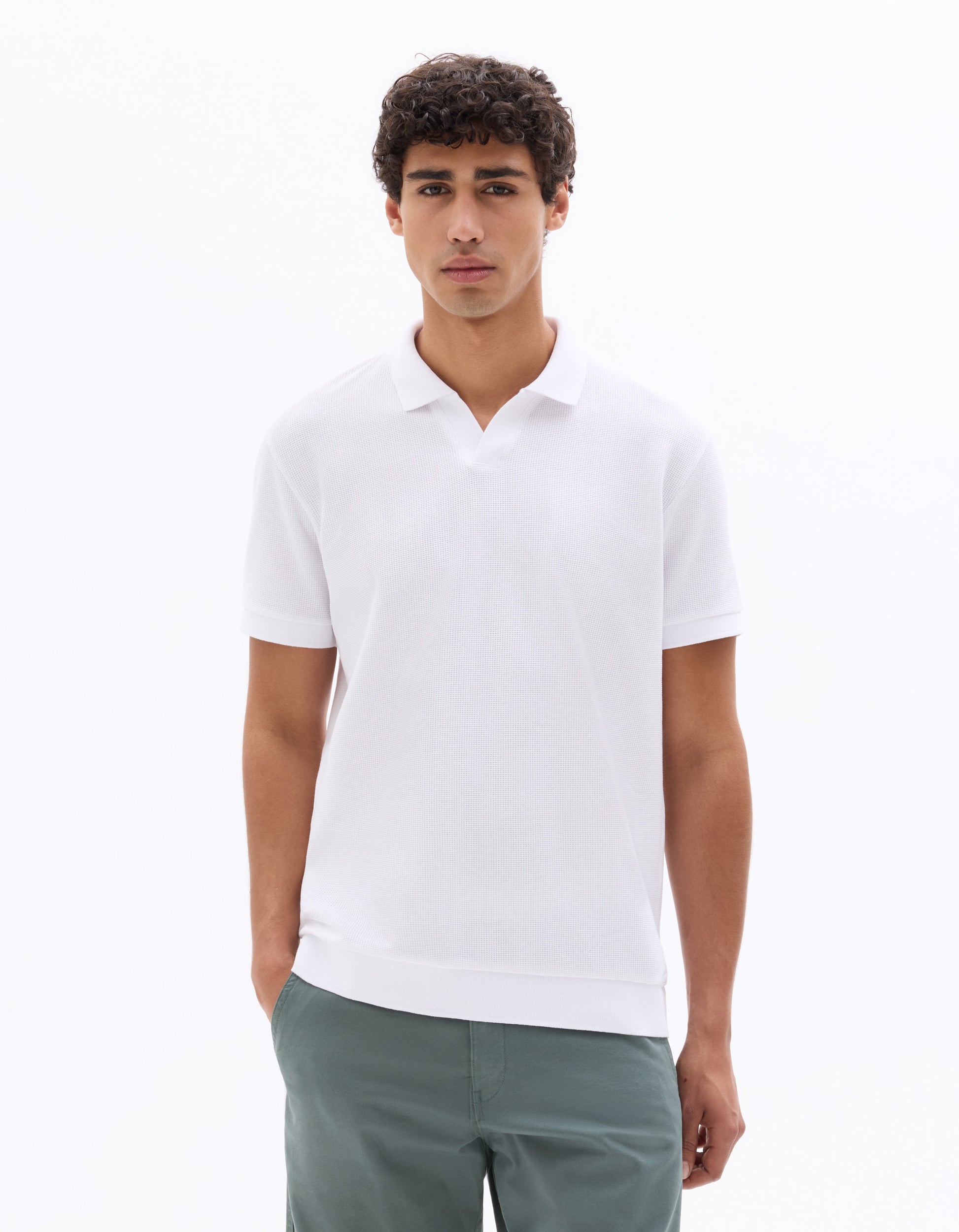 Celio Regular Fit Waffle Knit Polo - White