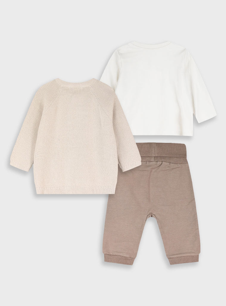  Brown 3 Pcs.Infant'S Set(Cardigan,Blouse,Trousers) For Boy