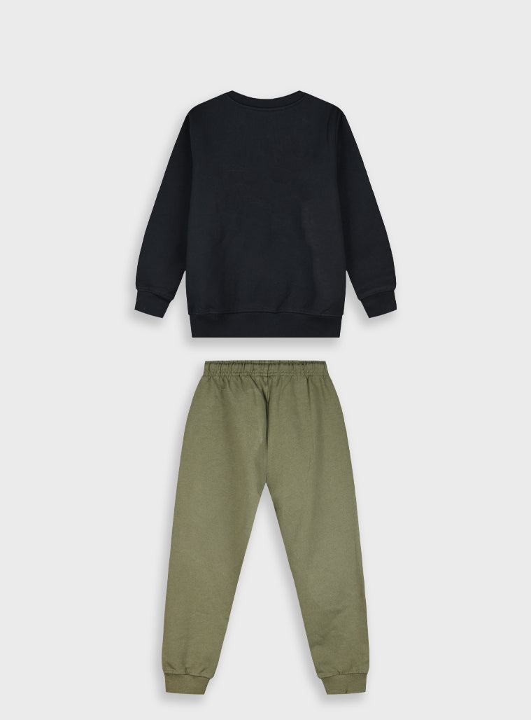 Cotton Blend Boy Tracksuit - Khaki