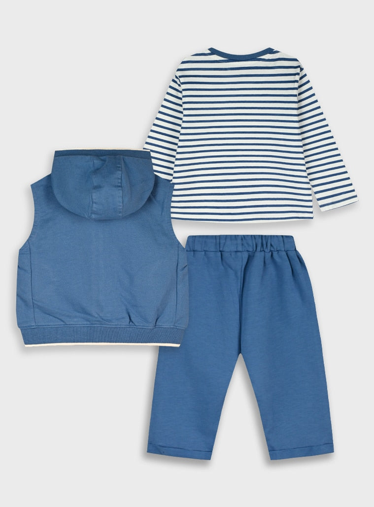 Blue 3Pcs.Infant Tacksuit(Blouse,Cardigan,Pants) for Boys