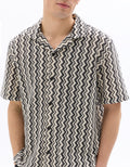 Celio Regular fit striped and textured short-sleeved shirt - Beige