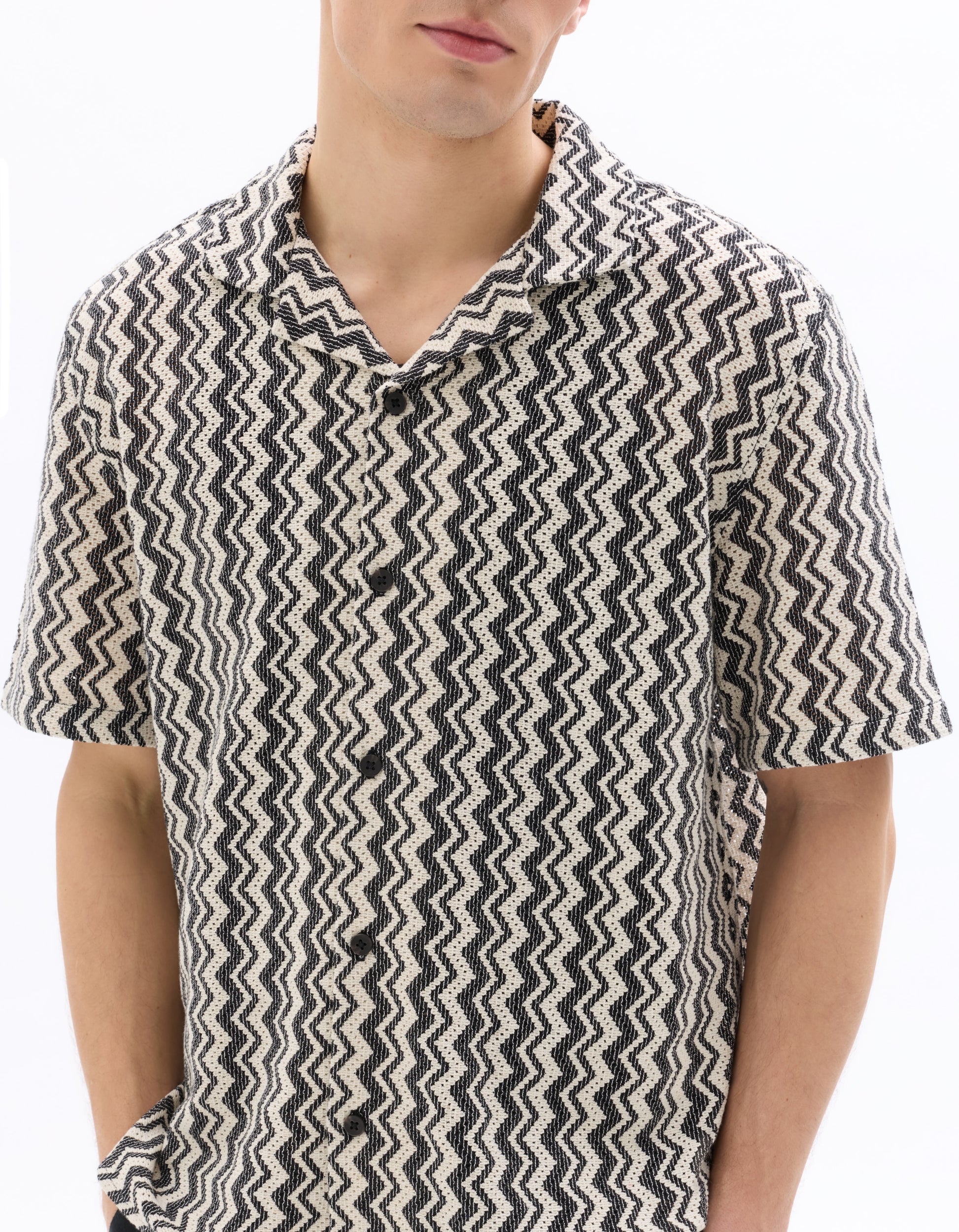 Celio Regular fit striped and textured short-sleeved shirt - Beige