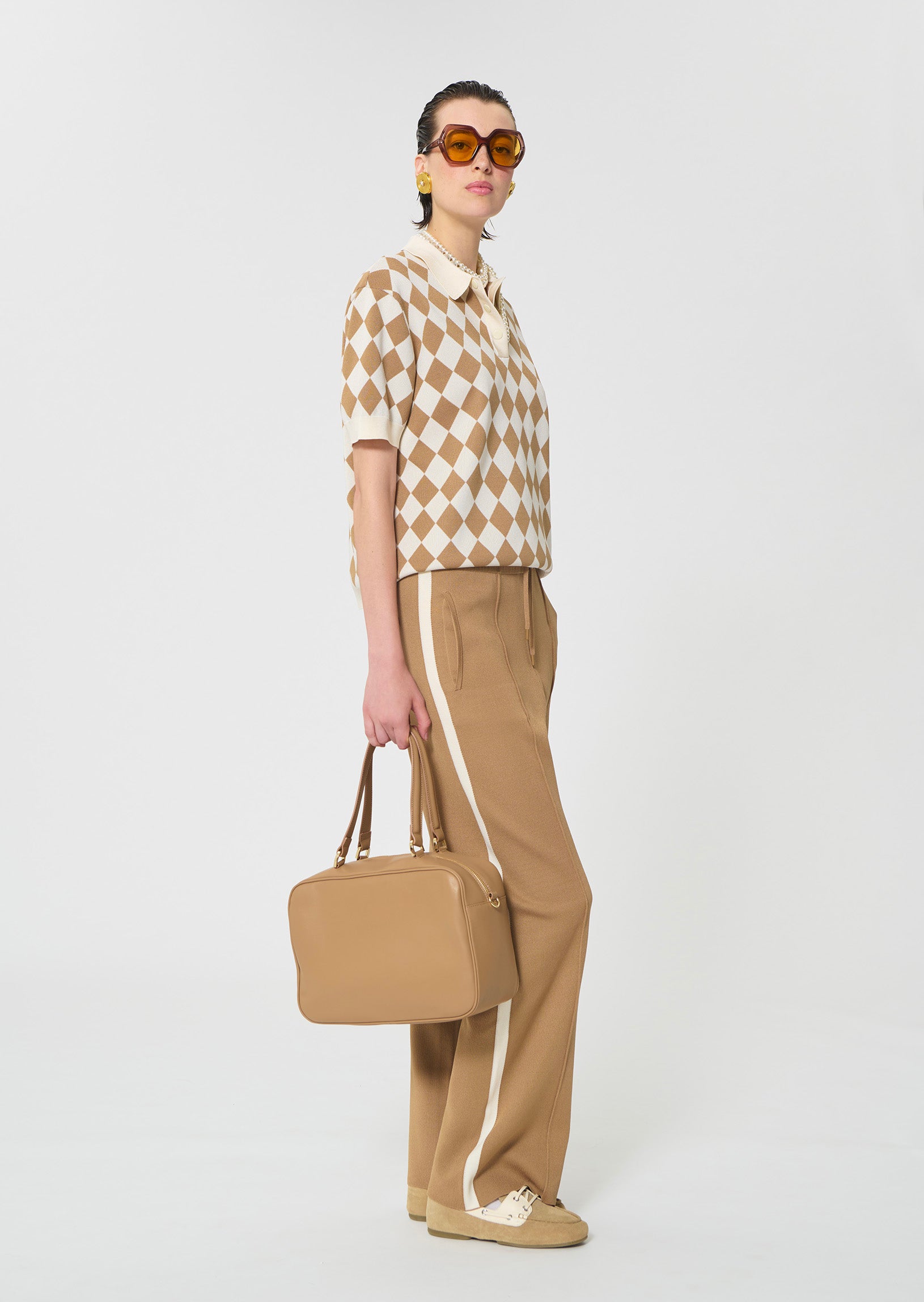 polo in beige jacquard
