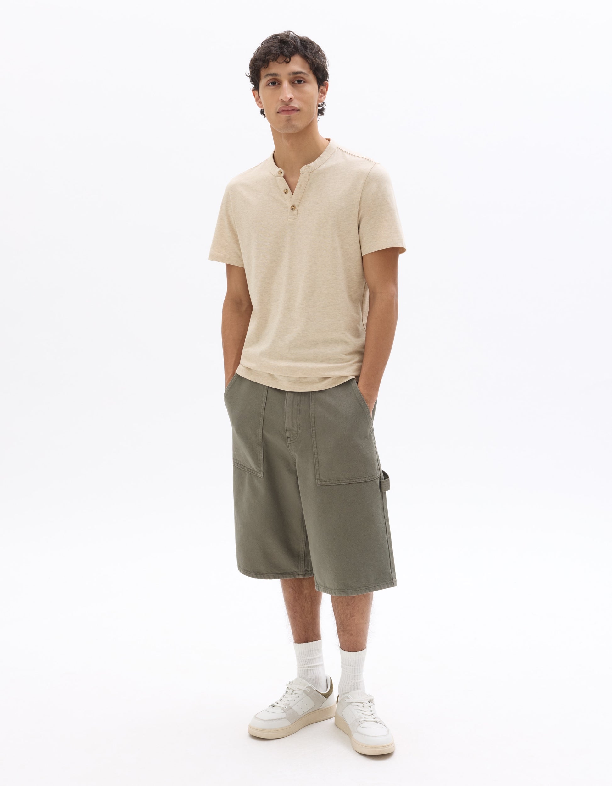 Celio Regular Fit Henley Cotton Blend T-shirt - Beige