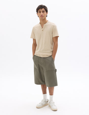 Celio Regular Fit Henley Cotton Blend T-shirt - Beige