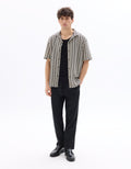 Celio Regular fit striped and textured short-sleeved shirt - Beige