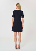 dress in midnight blue fluid crepe