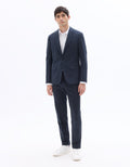 Navy Slim Fit Cotton and Lyocell Suit Pants Celio