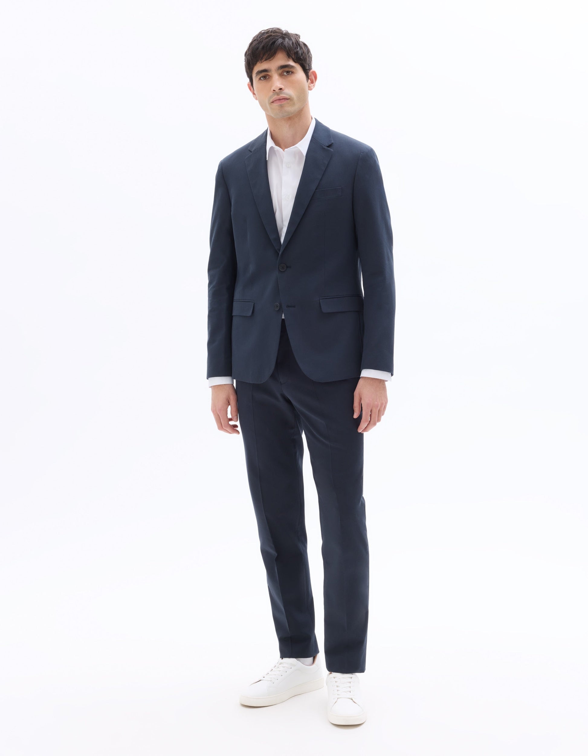 Navy Slim Fit Cotton and Lyocell Suit Pants Celio