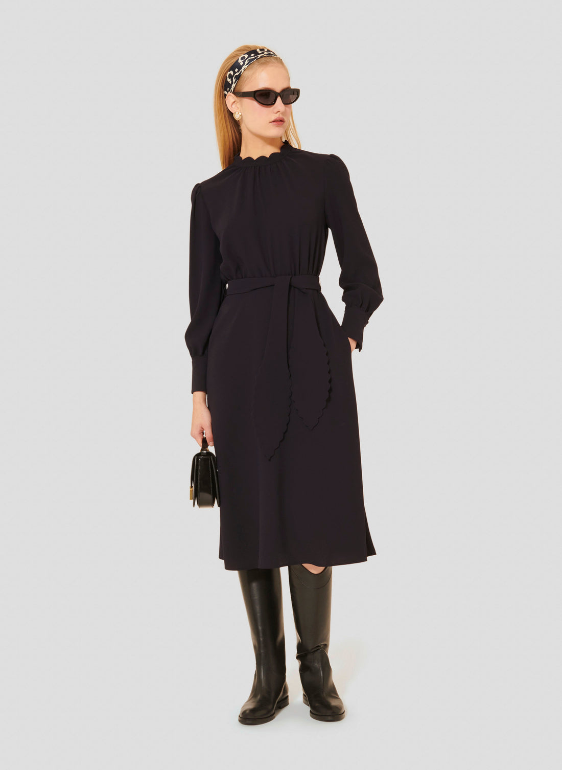 Rowen midnight blue crepe dress by Tara Jarmon Lebanon