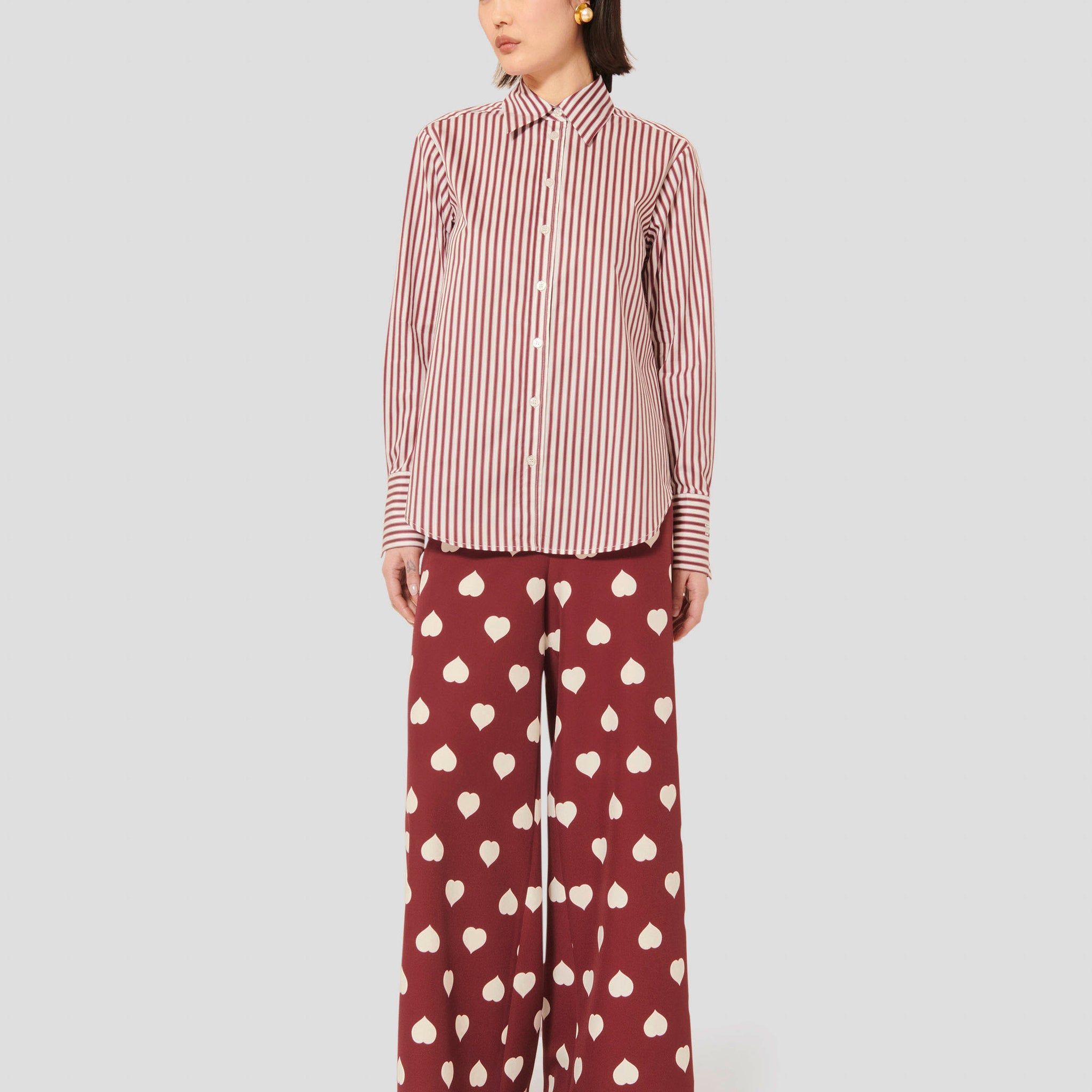Clarisse burgundy striped poplin shirt by Tara Jarmon Lebanon