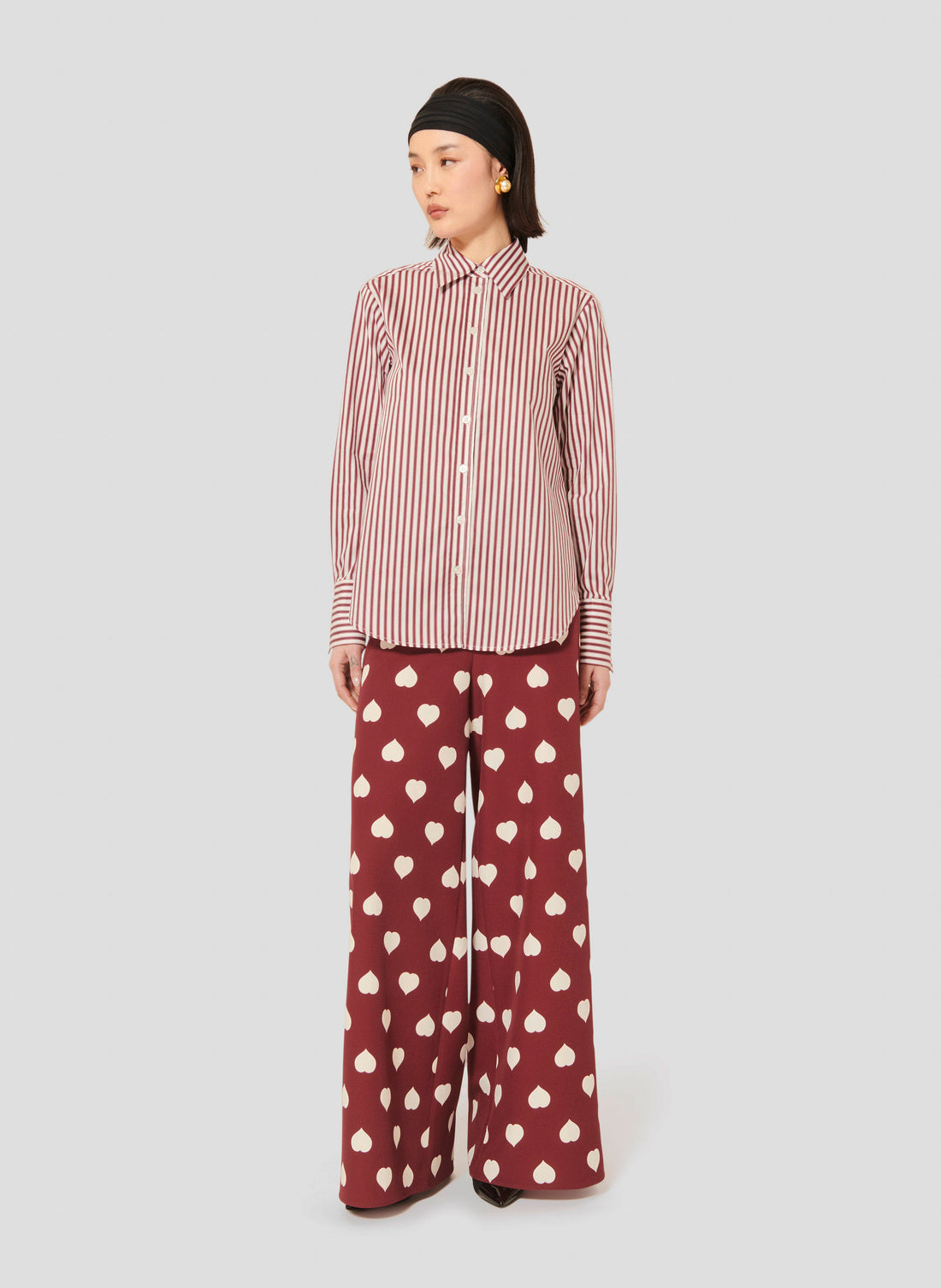 Clarisse burgundy striped poplin shirt by Tara Jarmon Lebanon