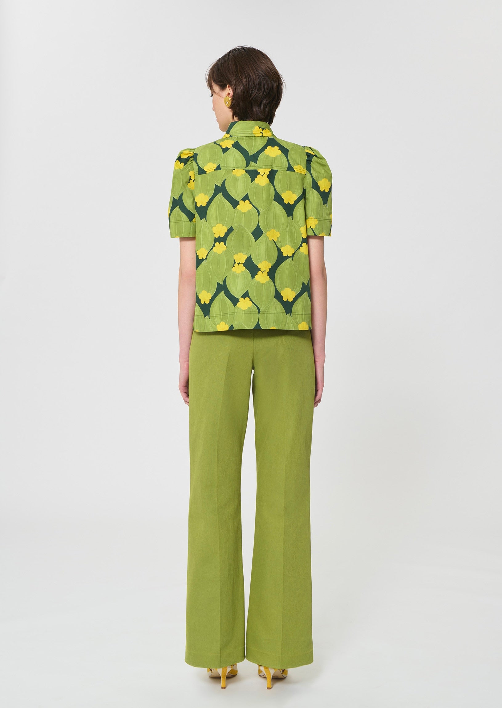 top in dark green floral print