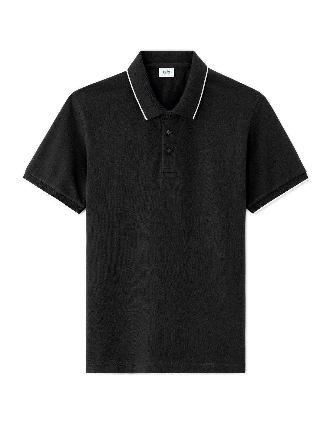 Black 100% Cotton Regular Fit pique Polo Celio