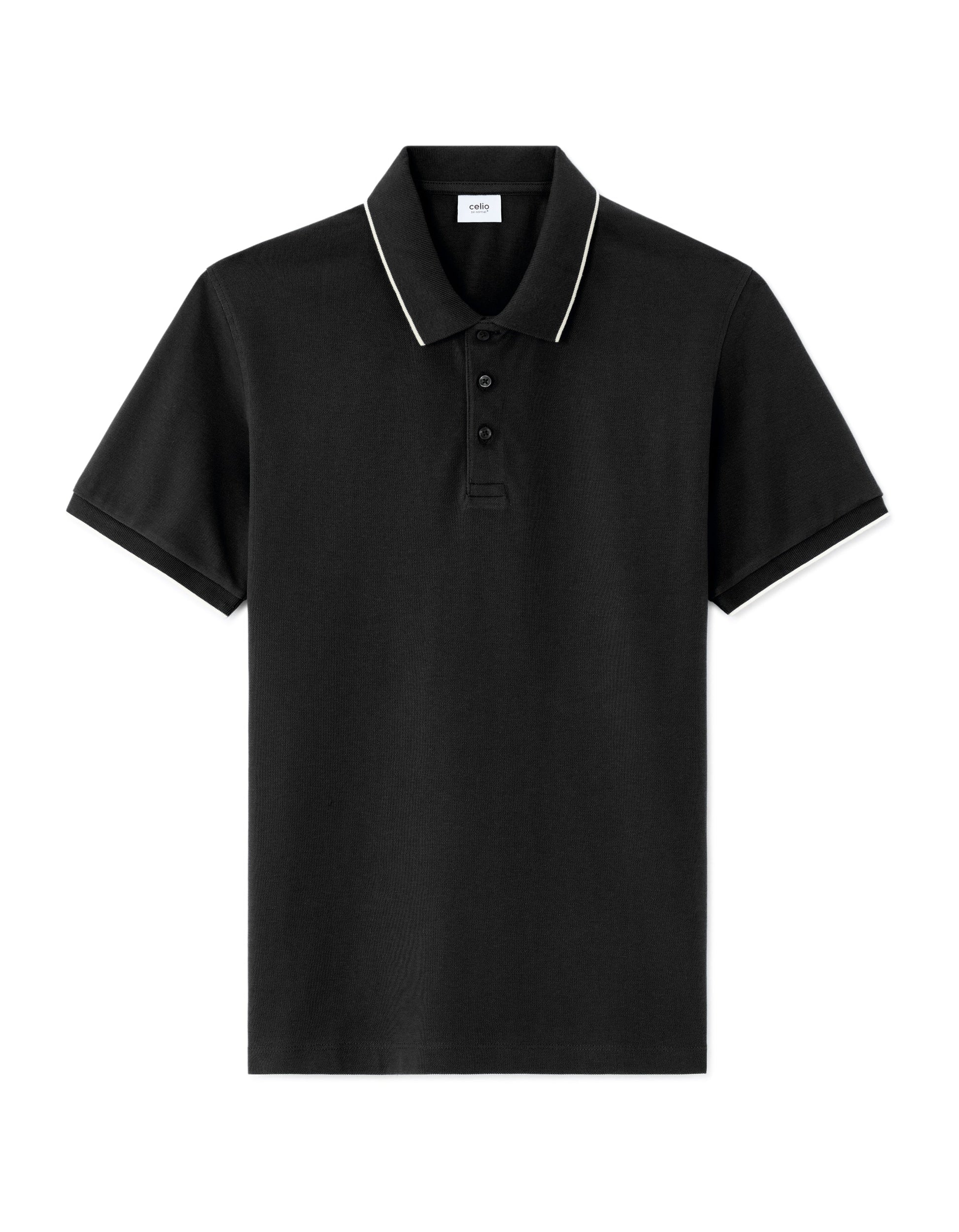 Black 100% Cotton Regular Fit pique Polo Celio