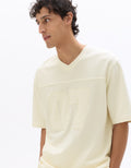 Celio White Oversized V-Neck Interlock T-Shirt with 07 Embroidery - White