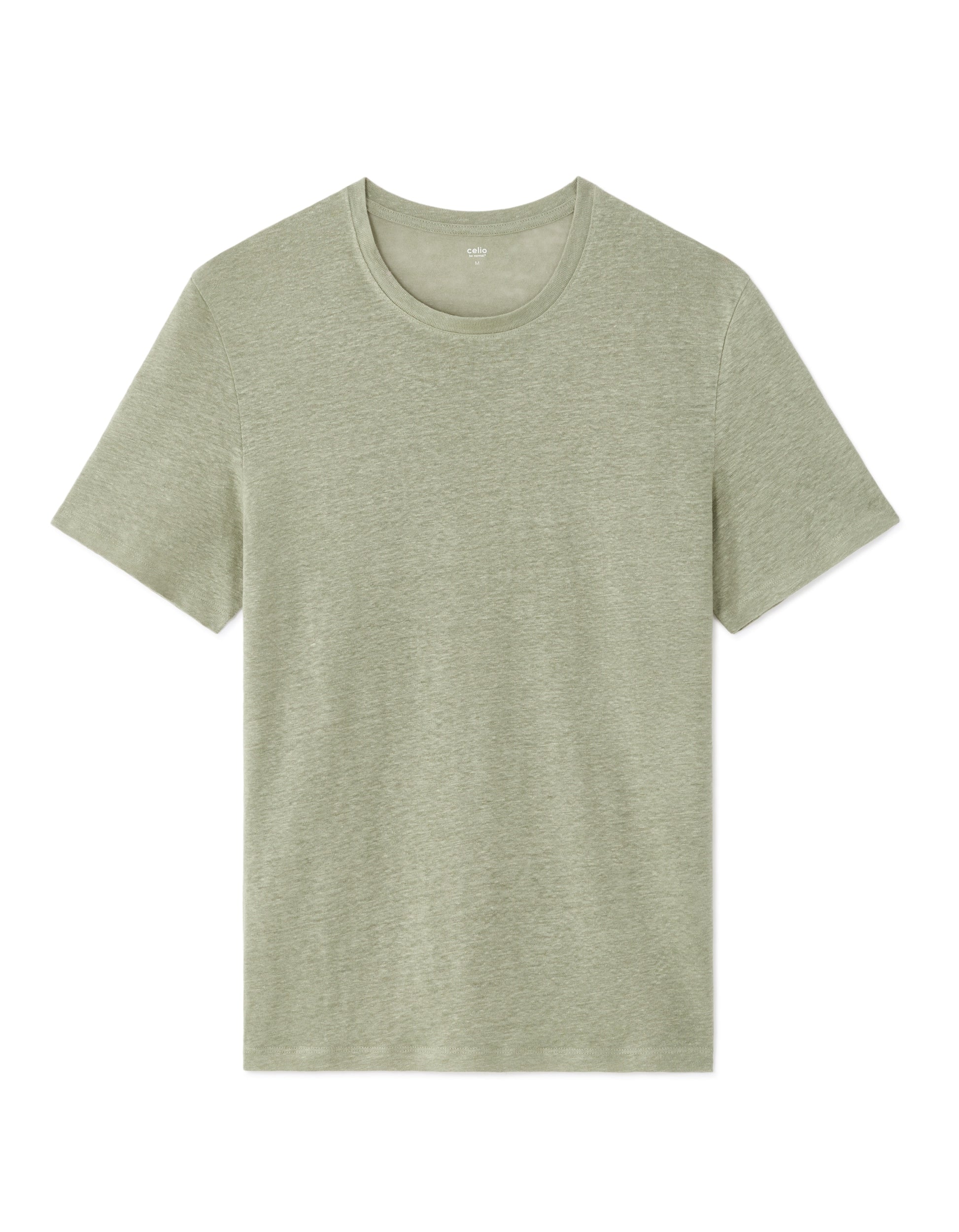 Celio Regular Fit Crew Neck 100% Linen T-shirt - Green