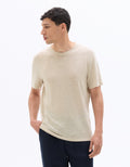 Celio Regular Fit Round Neck 100% Linen T-shirt - Beige