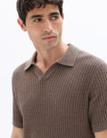 Celio Regular Fit Striped and Textured Polo Shirt - Grey