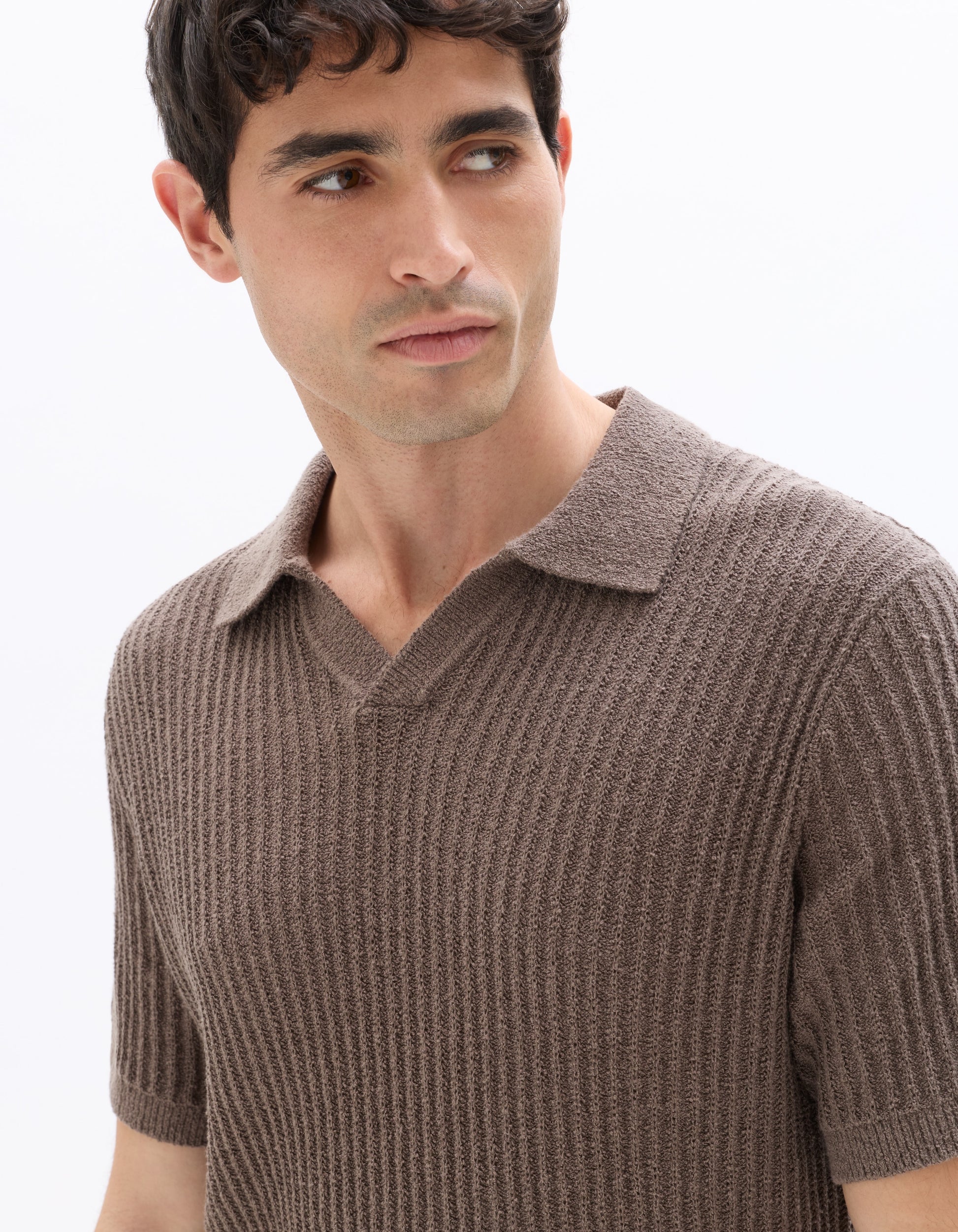 Celio Regular Fit Striped and Textured Polo Shirt - Grey