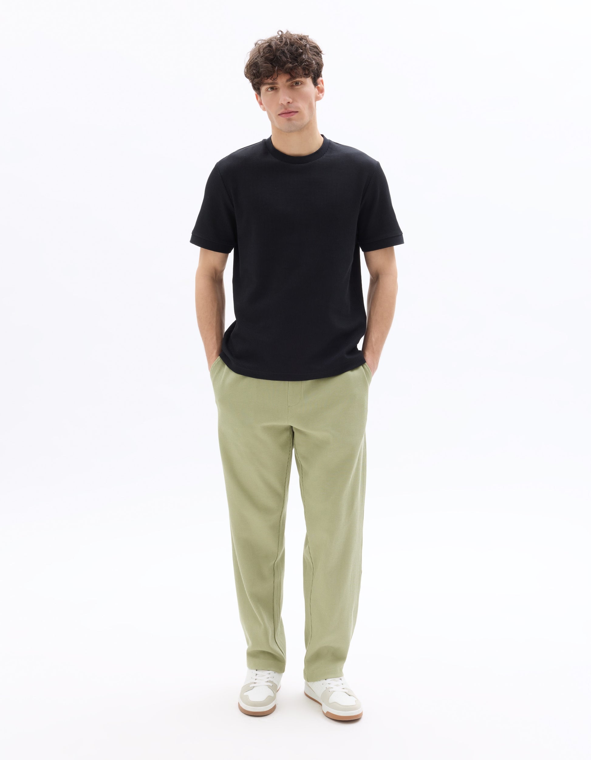 Celio Regular Fit Ribbed 100% Cotton Joggers - Green