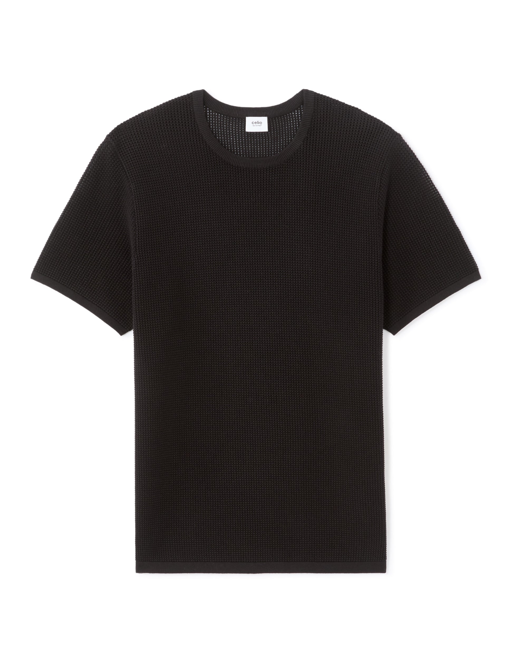 Celio Regular Fit Crew Neck 100% Cotton Pointelle Knit T-shirt - Black