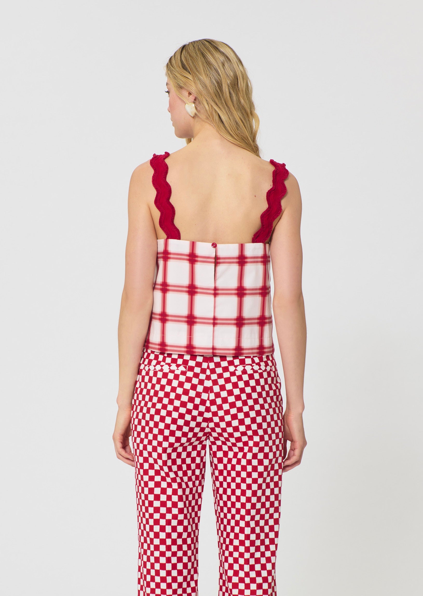 top in red checkered cotton