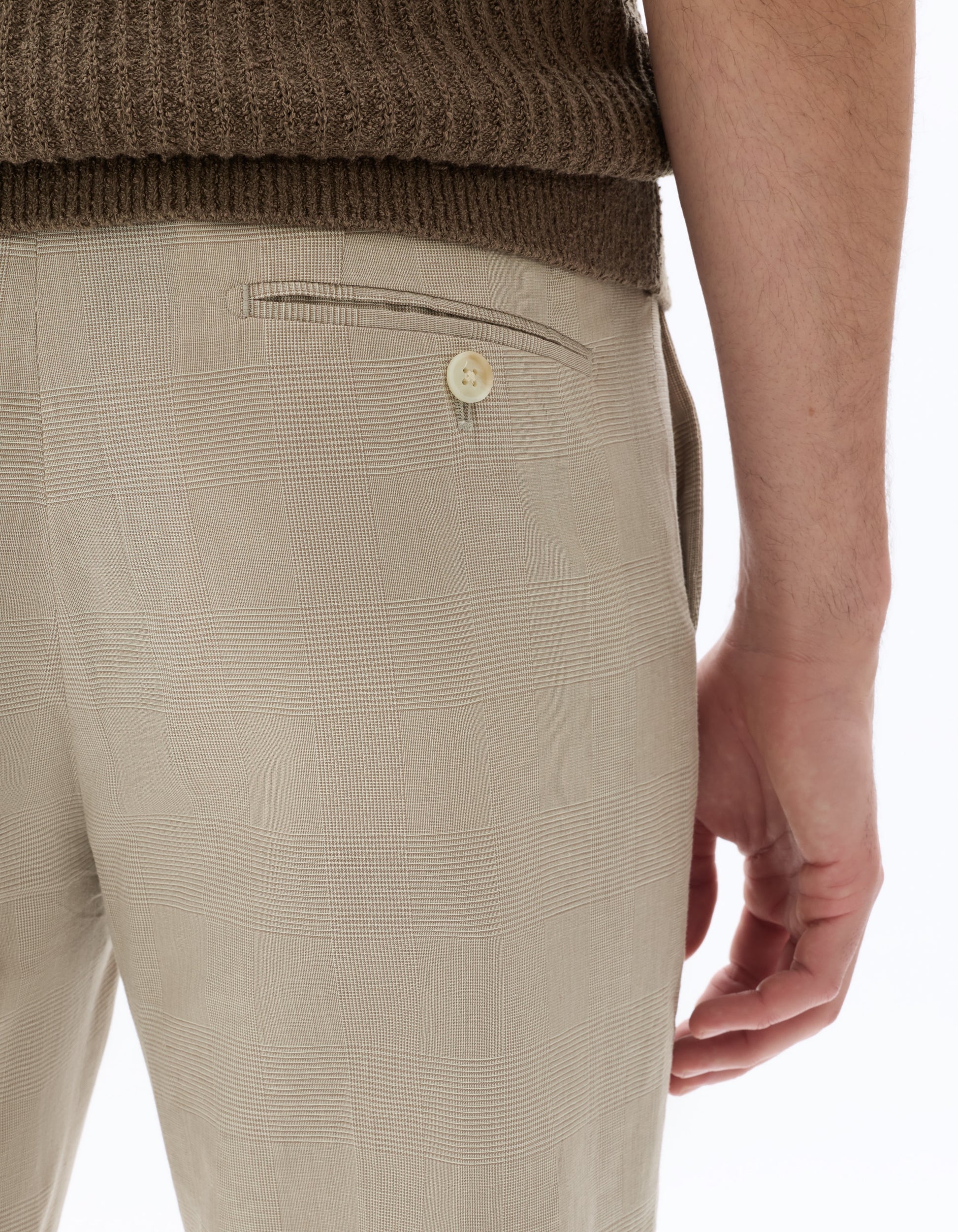 Celio Slim Fit Plaid Cotton and Linen Suit Pants - Beige