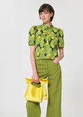 top in dark green floral print