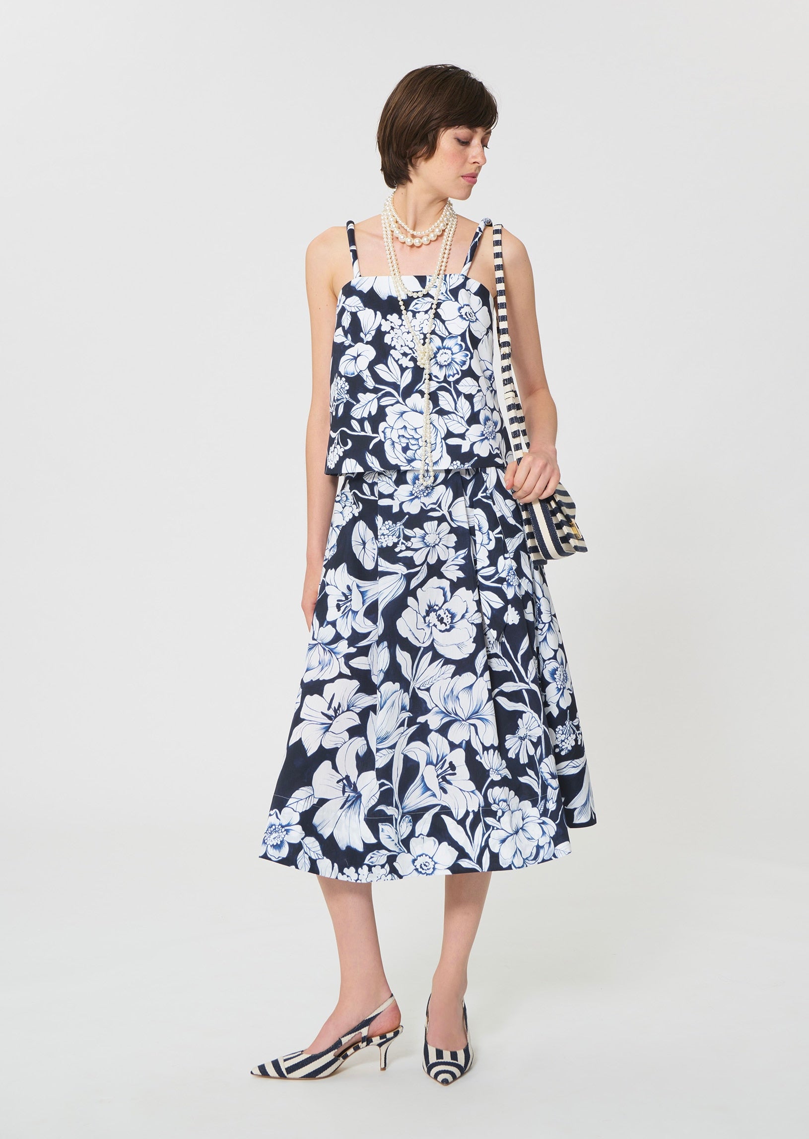 top in midnight blue floral print cotton