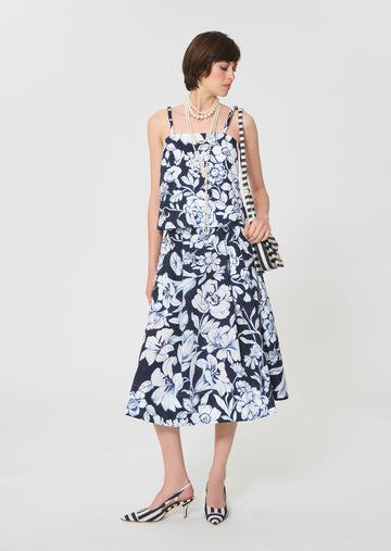 top in midnight blue floral print cotton