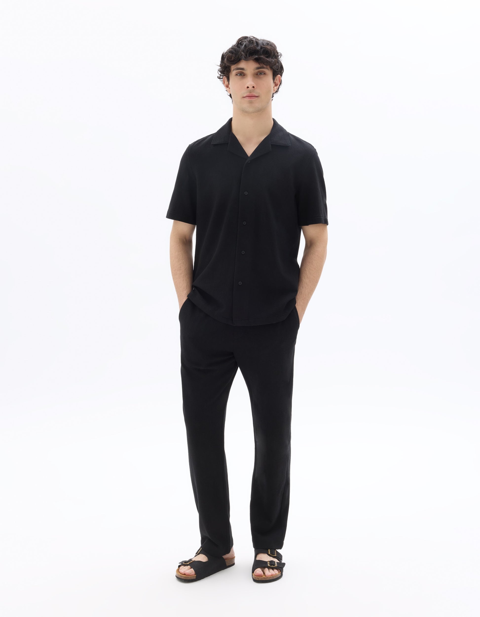 Celio Relaxed Fit Textured Knit Pants - Black