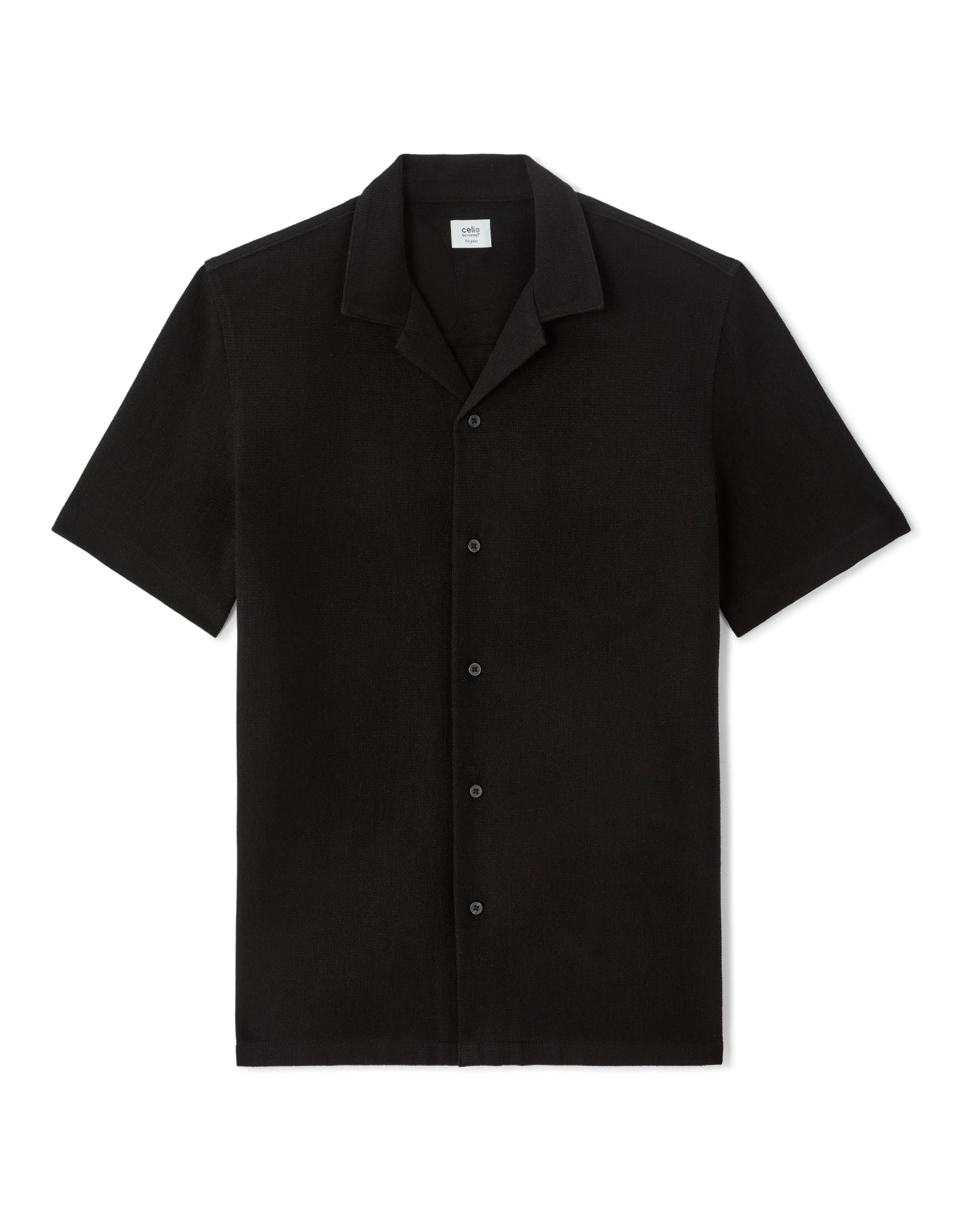 Celio Textured Regular Fit Short-Sleeved Shirt - Black