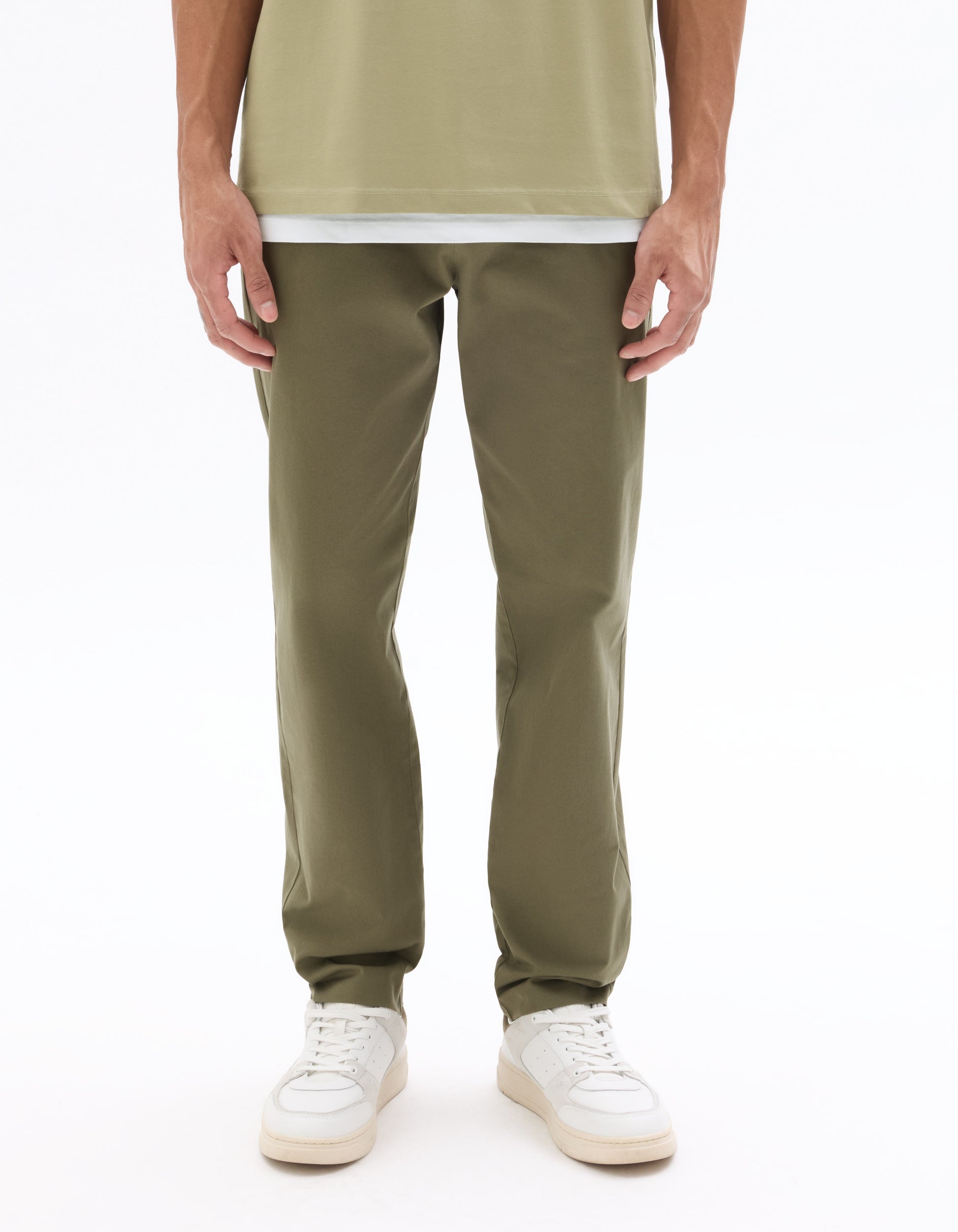 Celio 24H Slim Fit 7/8 Length Solid Khaki Green Pants - Khaki