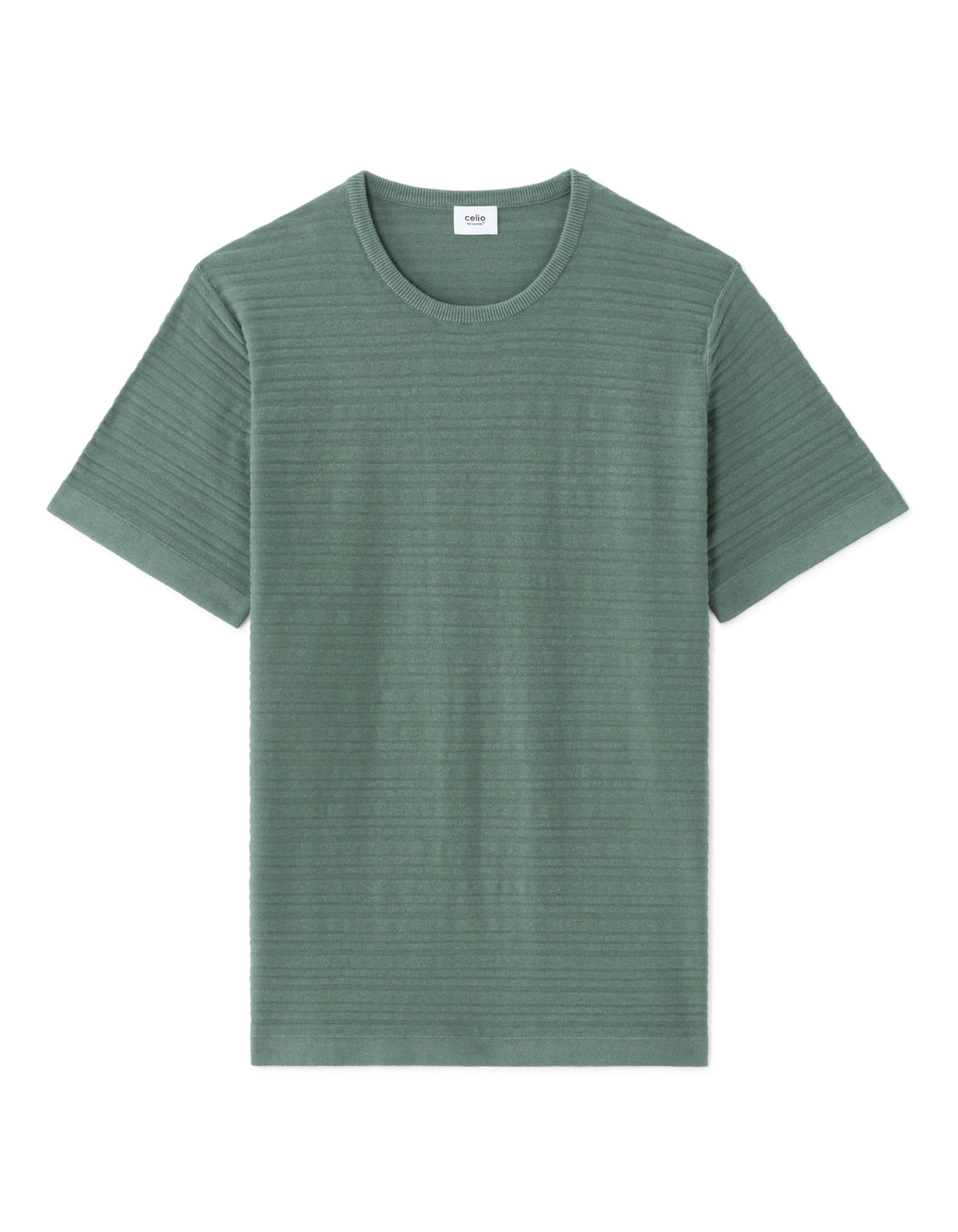 Celio 100% Cotton Regular Fit Textured Knit T-Shirt - Green