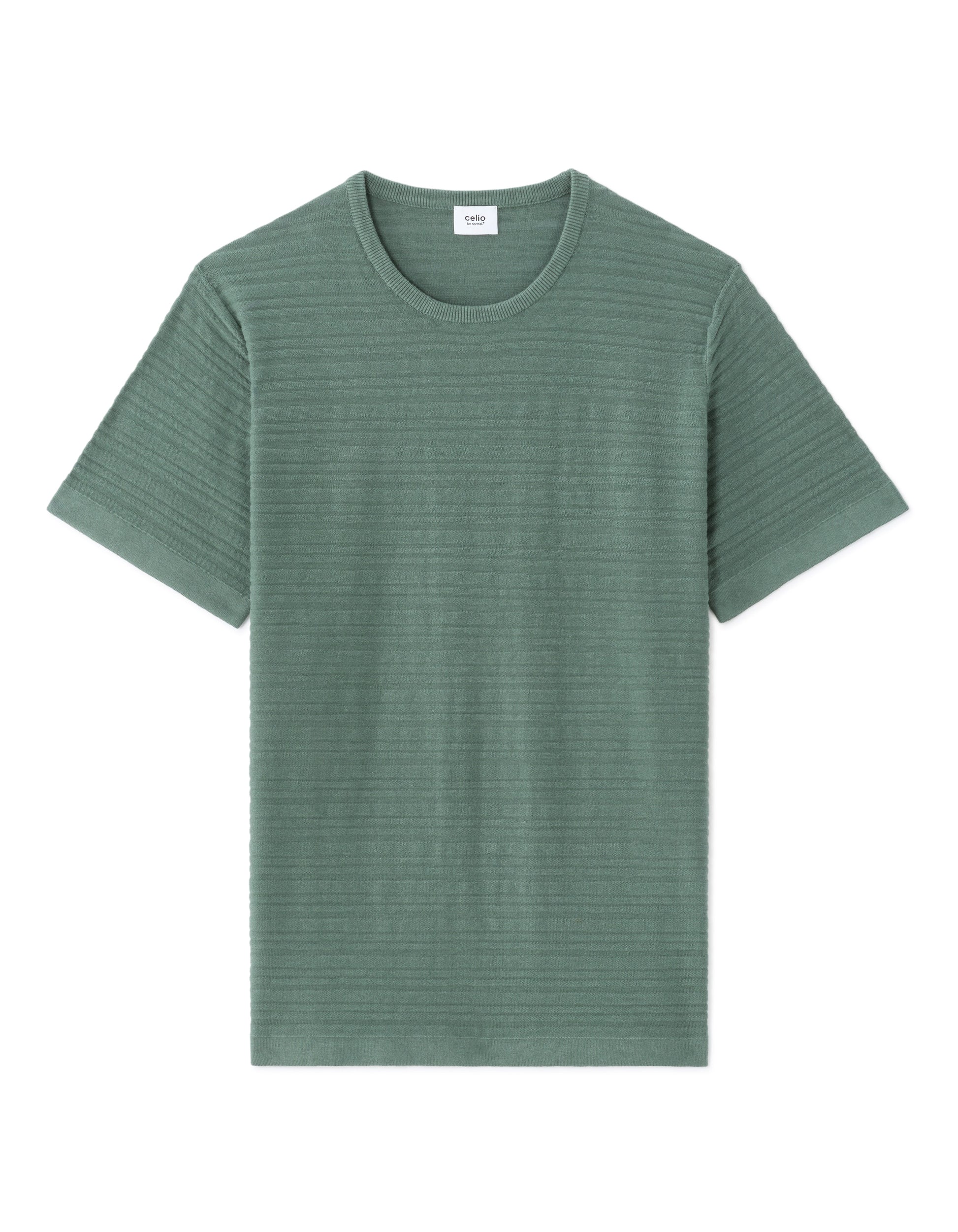 Celio 100% Cotton Regular Fit Textured Knit T-Shirt - Green