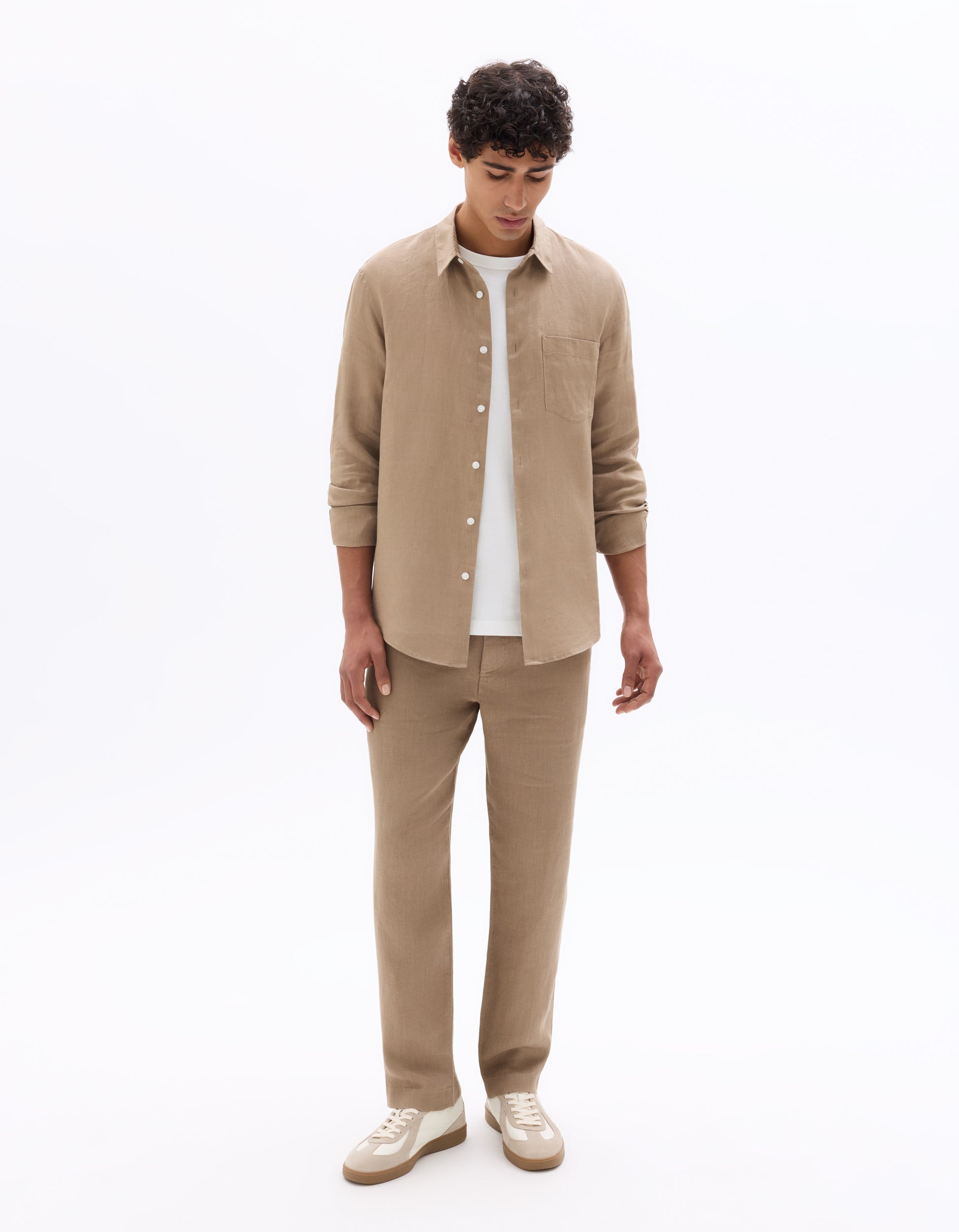 Celio 100% Linen Straight Pants - Brown