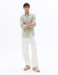 Celio Regular Fit French Collar Linen and Cotton Shirt - Green